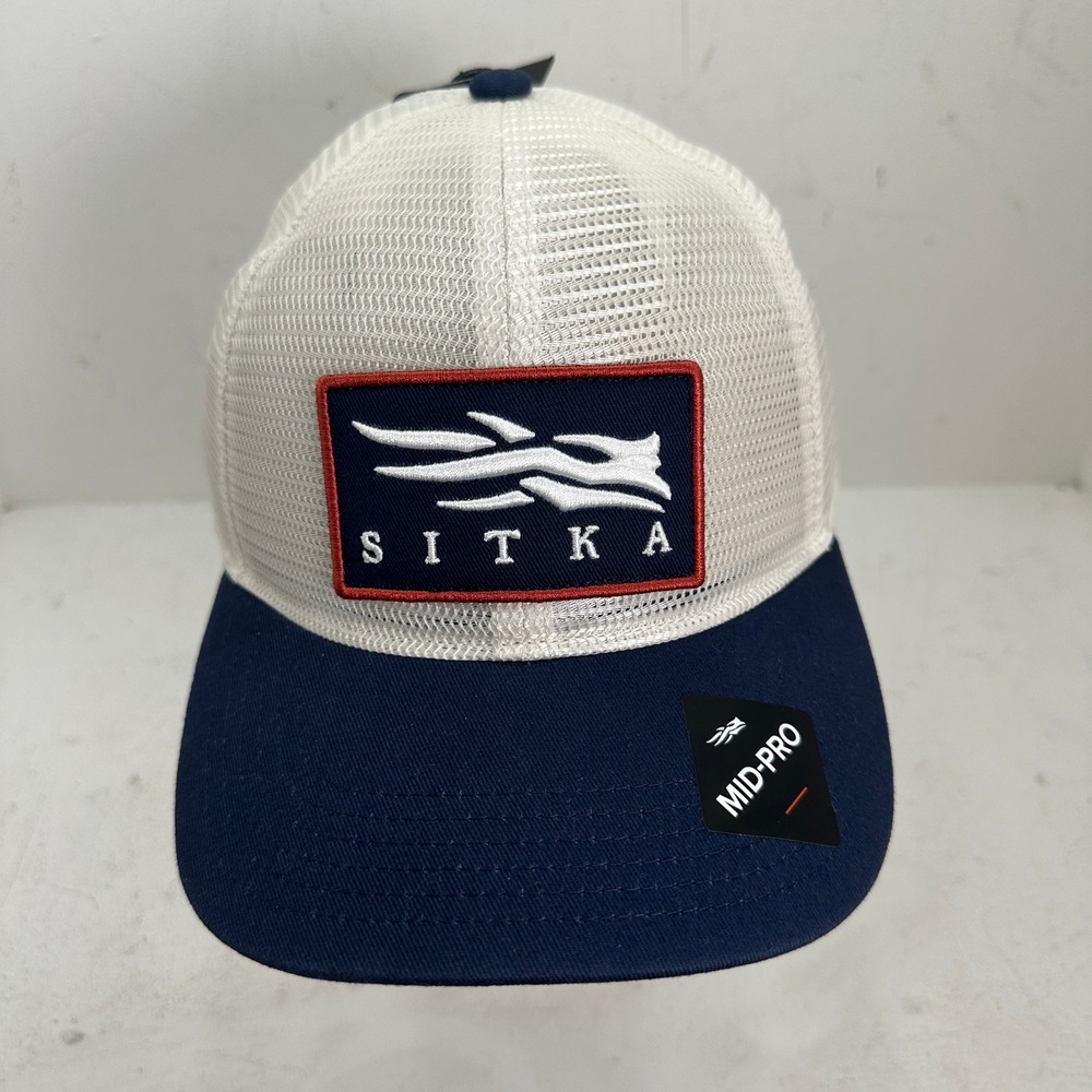 NWT SITKA Gear Icon Mid-Pro Trucker Hat Navy White Mesh Snapback Hunting Cap